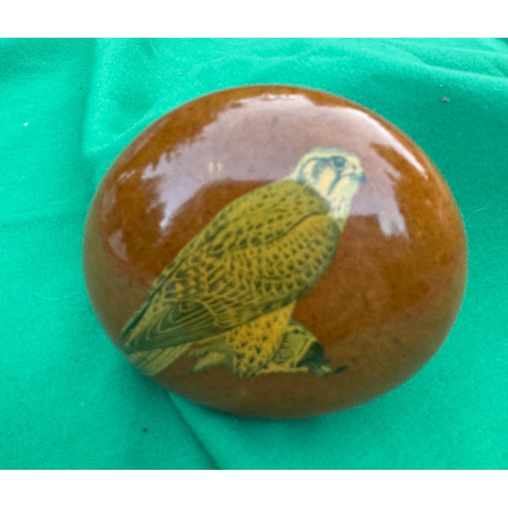 Vintage Prairie Falcon Bird of Prey Glossy Brown Paperweight Desk Decor